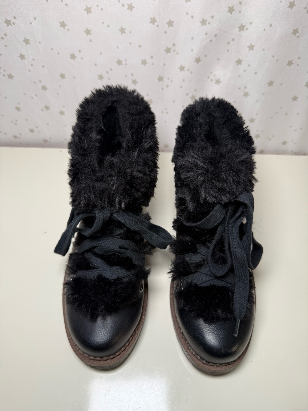 Esprit Black Faux-Fur Lace-Up Women's Boots